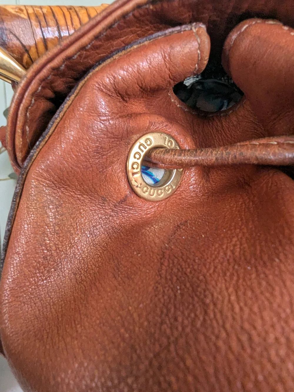 Gucci Cognac Leather Bamboo-Handle Backpack